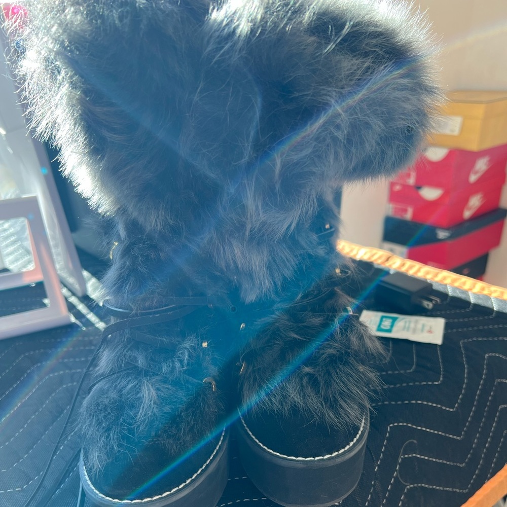 Stuart Weitzman Fur Black Booties - image 1